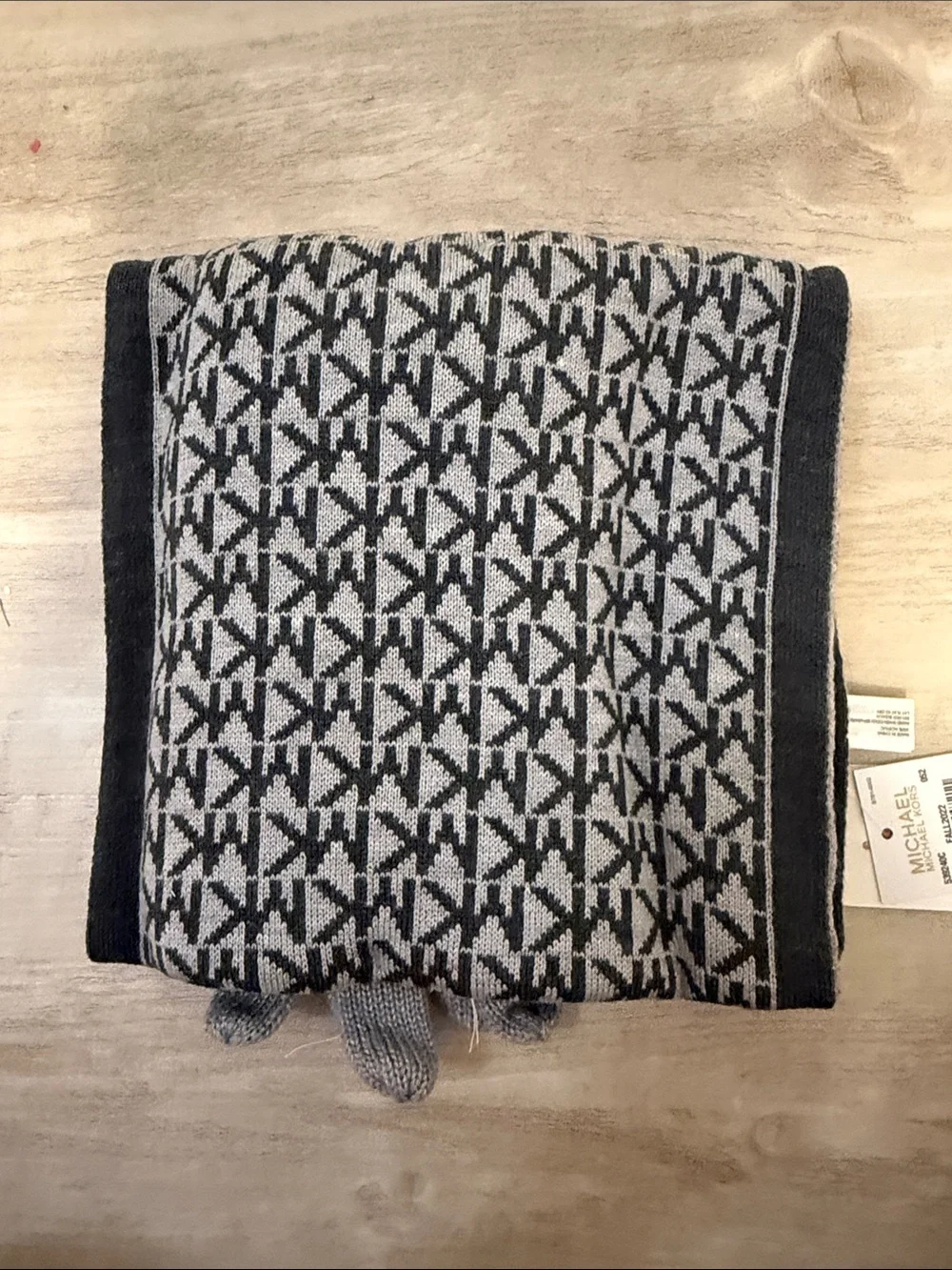 Michael Kors Gray MK Logo Knit Scarf and Gloves Set